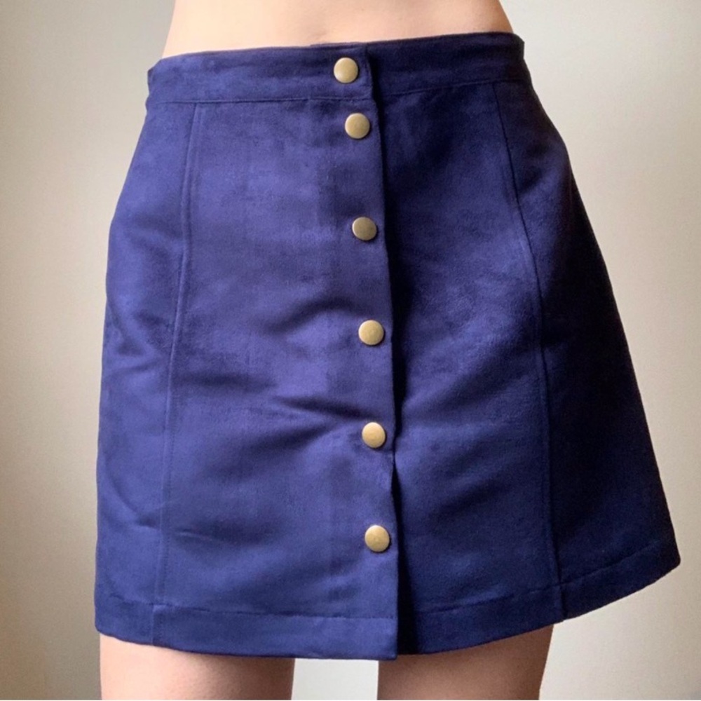 Old Navy Sz 20 Lost at Sea Faux Suede Dark Blue Mini Skirt Snap Buttons Volup